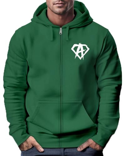 Neverless® Zip Hoodie Herren Sweatjacke mit Kapuze Alpha Logo Print Aufdruck Motiv Männer Fashion Streetstyle Bottle-Green M