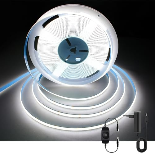 AXMOTUT White COB LED Strip Lights 10m, Dimmable 6500K Daylight White 24V COB Strip Light, 3200 LEDs Flexible CRI 93+ COB Light Strips for Room, Mirror, Kitchen, Bedroom