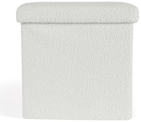 OHS White Ottoman Storage Box Boucle, Storage Trunk Toy Box Ottoman Storage Box with Lid for Bedroom Living Room Sturdy Space Saving Soft Boucle