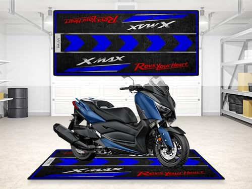 wibeart MPM Motorradmatte für Xmax – waschbare, rutschfeste, öl- und wasserfeste Parkmatte für Garage, Ausstellungsraum und Werkstatt | Blau - Größe 2: 102 x 47/260 x 120 cm