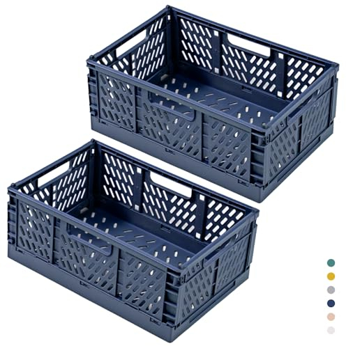 hautllaif 2 Stück Faltbare Kunststoff Aufbewahrungsbox, Einkaufskiste Klappbar, Stabil Klappboxen Faltbar für Küche, Büro, Schlafzimmer, Schrank, Schublade (Blau, 42.5*28.5*16.5)