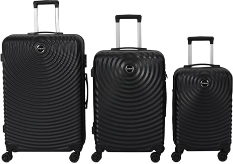 JET LAG, VO00041, 3er-Set Barcelona-Koffer in Schwarz, 39 l, 68 l, 95 l, integrierte Verriegelung, um 360° drehbare Räder, Griff zum Ziehen, Fach mit Reißverschluss, Sicherheitscode-Vorhängeschloss