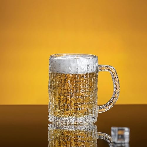 Bafnsiji Tazas de Cerveza de Vidrio 2pcs, Vasos de Cerveza Grandes Pesados, Fiesta Pub Bar Estilo Vidrio Grueso con Mango, Taza de Cerveza clásica, Taza de Cerveza de congelador sin Plomo,300ml