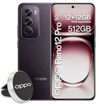 OPPO Reno12 Pro5G AI Smartphone,Tripla fotocamera 50+50+8MP,Selfie 50MP,Display 6.7” 120HZ AMOLED FHD+,5000mAh,RAM 12GB esp 24GB(+12GB virtuali)+ROM 512GB,Supporto Auto, [Vers. Italia],Nebula Black