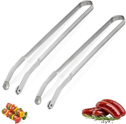 BBQ Würstchen Wendezange, Grillzange Drehbar, 38cm Wurst Grillzange Edelstahl mit Rädchen, zum Wenden von, Steak, Fleisch und Gemüse, Kochzange zum Grillen (2PC)