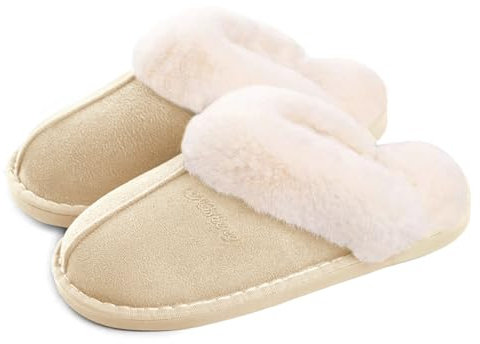 Misolin Damen Herren Hausschuhe Winter Warme Faux Pelz Slippers Weiche Flache Plüsch Pantoffeln Rutschfeste Outdoor/Indoor - mit super Qualität,Sand, 38.5/40 EU, Etikettgröße: 280 (42-43)