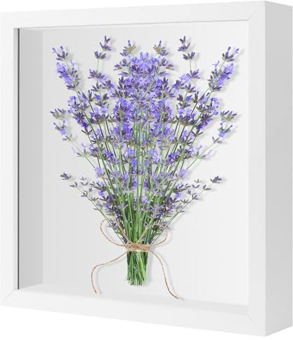 Marco de Fotos 3D,Marcos con Profundidad 22.1×22.1cm,Cuadro Profundidad con Cristal Transparente,Marcos de Fotos 3D Profundidad para Mesas y Paredes, Flores, Regalos (3cm de Profundidad/Blanco)