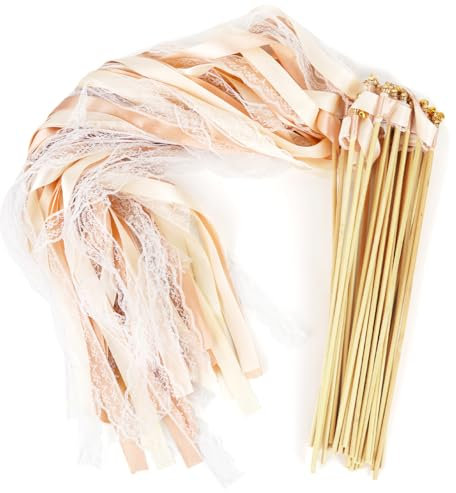 30 Stück Champagner Wedding Wands, Wands Hochzeit Mit Glocke, Zauberstäbe Luftschlangen Hochzeit, Band Wands für Hochzeiten, Geburtstage, Feiertagsfeiern Verwendet