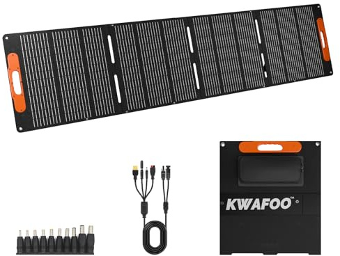 KWAFOO Panneau solaire portable pliable 100 W avec connecteur MC4, sortie USB, supports réglables, chargeur solaire étanche IP65 pour centrales électriques, téléphones RV et camping (200 W)