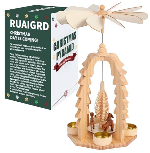 RUAIGRD Weihnachtspyramide aus Holz mit Kerzenhaltern (RG001-2), 35,6 cm