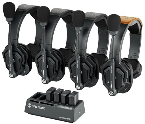 Hollyland Solidcom SE Casque de Communication sans Fil Système Full Duplex à 4 Utilisateurs avec ENC 350m Communication d'Équipe avec PTT Casque à une Oreille pour la Production TV&Film (Version 2.4G)