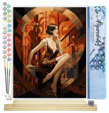 Figured'Art Peinture par Numéro Adulte avec Cadre Femme assise Art Déco - Activité Manuelle Kit de Loisir Créatif DIY Numéro d'Art Complet - 40x50cm avec châssis en bois à monter