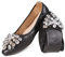 YOUNIFIZ Women's Elastic Foldable Portable Pumps Sparkly Rhinestones Ballet Ballerina Slip On Flats Dolly Shoes (Black-1,Size 5)