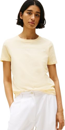 Tommy Hilfiger Damen T-Shirt Kurzarm Logo Rundhalsausschnitt, Gelb (Frozen Custard), L