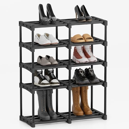 VERONLY Schuhregal Schwarz mit 5 Ebenen Verstellbare Schuhständer aus Metall für 10-20 Paar Schuhe Schuhorganizer Schuhaufbewahrung Schuhschrank Schuhregal Platzsparend für Flur, Wohnzimmer