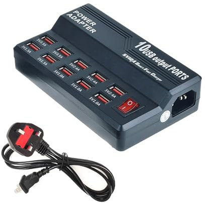 Balabaxer USB Charger,10 Port 60W Multiple USB Charger Station,Multi Ports Charger Charging for Smartphones,Tablets,and Many Devices.