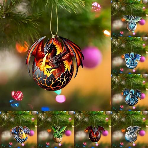 8 Stück Weihnachtsdeko Dinosaur 8 cm, Drachen Weihnachtsdeko Hängen, Acryl Drachen Weihnachten Deko, 2024 Fröhliche Lustige Puppen Ornamente, für Weihnachtsbaum Dekorationen Partydekoration