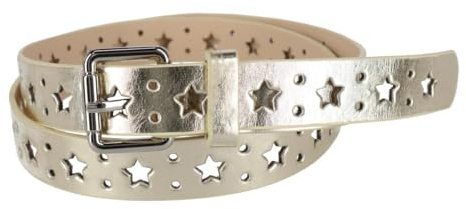 CTM Women's Metallic Star Notch Belt, Gold