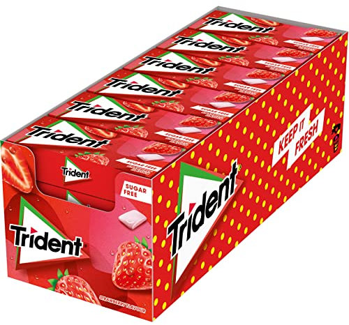 Trident Fresh Gragea Fresa- Chicles sin Azúcar con Sabor a Fresa - Paquete de 192 Envases de 14,5 g