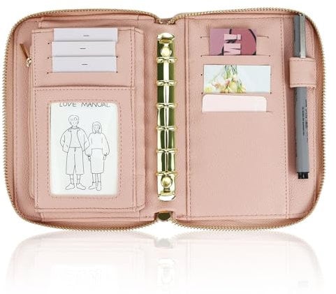 Buqoo A7-Budgetplaner mit Umschlägen, Notizbuch-Organizer aus PU-Leder mit Reißverschluss und 6 Ringen, nachfüllbare Geldbörse, Notizbuch für Frauen/Männer, Arbeitsplaner-Ordner (Schwarz)