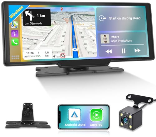 CarPlay-Bildschirm fürs Auto Unterstützt kabelloses CarPlay und Android Auto. 10,26 Zoll großer CarPlay-Bildschirm mit FM-Übertragung, GPS-Navigation, Bluetooth und Sprachsteuerung