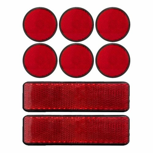 Bike Reflectors Multipurpose Red Light Reflectors Self Adhesive Rear Trailer Disks Reflective Strips UV PC Lens Stick On Circular & Rectangular Reflectors For Caravan RV Truck Trailer Gate Posts (8pc)