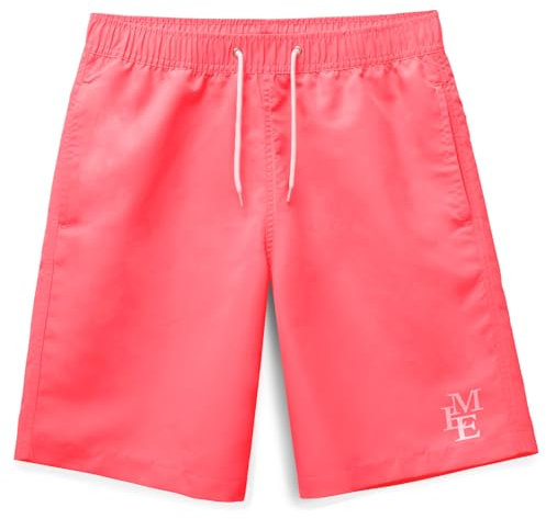 MEILONGER Short de bain pour garçon - Séchage rapide - Avec poches doublées en maille et cordon de serrage réglable, Rose/rouge, 140