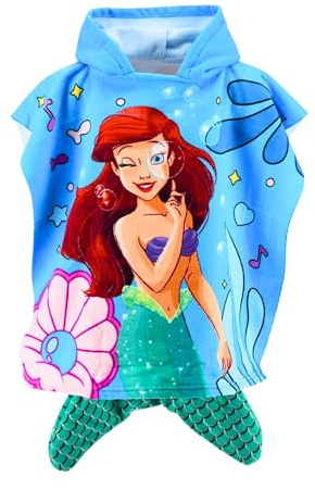 Disney Prinzessinnen Kapuzen Handtuch für Mädchen, Ariel Strandtuch, Badetuch, Poncho für Mädchen, Kinderbadetuch