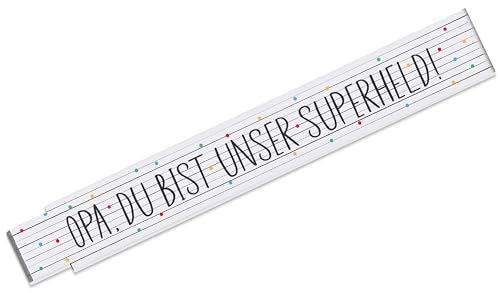 Zollstock mit Spruch „Opa, du bist unser Superheld!“ – Meterstab 2m mit 90° Rastung - Geschenk-Idee Vatertag Geburtstag Heimwerker Handwerker Hobbywerker