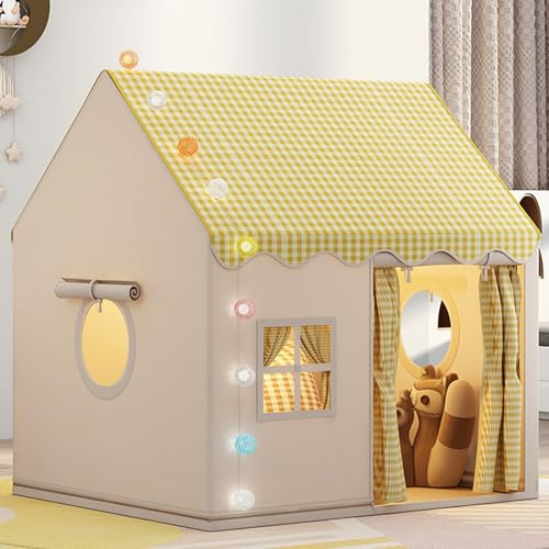 Pesoncarl Kids Tent Indoor with Light, 47x41x50 Inch Breathable Play Tent with Door Window, Removable Metal Support Kids Playhouse for 3-4 Person