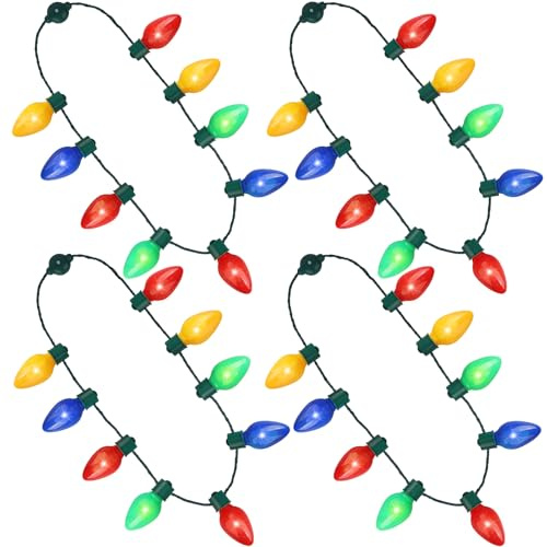 Dilabnda 4er-Set LED Licht-up Halsketten mit Glühbirnen | Leuchtende & Blinkende Party-Accessoires für Weihnachten Geburtstag Hochzeit Karneval Rave | Party-Deko Geschenke​
