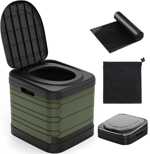 Houbobo Portable Toilets for Adults, 43cm Tall Camping Toilet with Lid and Convenient Carry Bag, Foldable Lightweight Travel Potty Loo for Camping, Hiking, Car Travel, Fishing, Festivals & Picnics