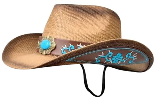 Chapeaux de cowboy avec mentonnière réglable pour bal, banquet, fête, pierres précieuses, paille de cowboy pour adulte, adolescent, prendre des photos, chapeau de cowgirl femme avec mentonnière