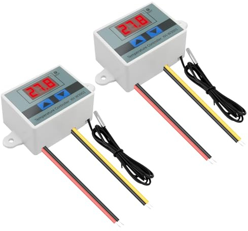 QIQIAZI Digitaler Temperaturregler Thermostat XH-W3001 AC 110–220V mit LCD-Display & wasserdichtem NTC-Sensor,Microcomputer Thermostatschalter(2 Stück)