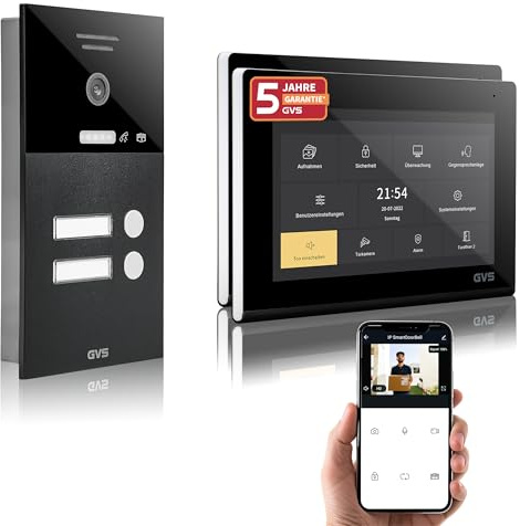 GVS - IP Video Türsprechanlage 2-Familienhaus mit Türöffner, HD Kamera, 2x7 Zoll Monitor & App - Smarte Video Türklingel mit Kamera & Gegensprechanlage (AVS1288U)
