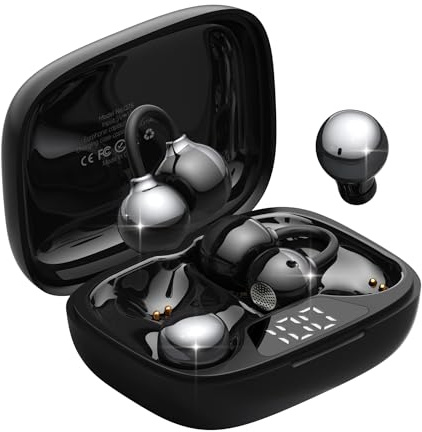 Set 2 in 1 Stiloso di Auricolari Bluetooth Clip e Cuffie Wireless Bluetooth con 36 Ore di Batteria, Bassi Potenti, Ultracompatto e IPX5, Per Lavoro, Sport e Sonno, Modalità di Utilizzo Giorno/Notte