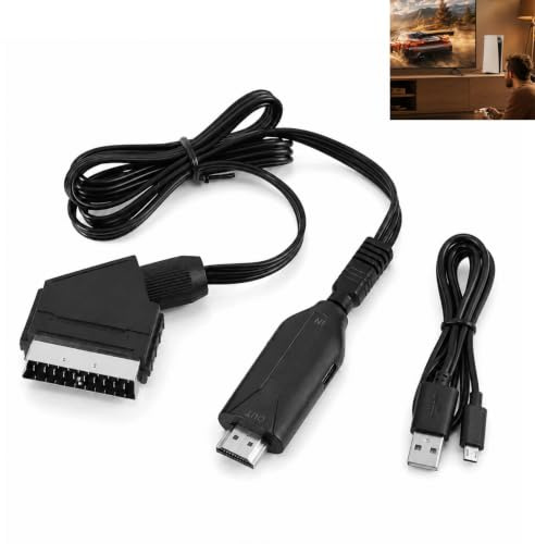 Convertitore da SCART a HDMI, convertitore da SCART a HDMI, adattatore 1080P con cavo di alimentazione USB, convertitore di segnale video audio per monitor HDTV, proiettore, compatibile con VHS DVD