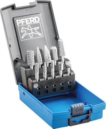 PFERD HSS-Frässtift-Set, 10-teilig, Zahnung 3, Schaft-ø 6 mm, 22900823 – für die Zerspanung von Stahl, Stahlguss und Gusseisen