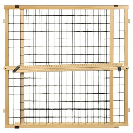 MYPET Extra-Wide Wire Mesh Dog Gate: 29.5-50 Wide. Pressure Mount. No Tools Needed. Puppy Gate 31 Tall, Expandable, Durable Pet Gates for Doorways, Sustainable Hardwood