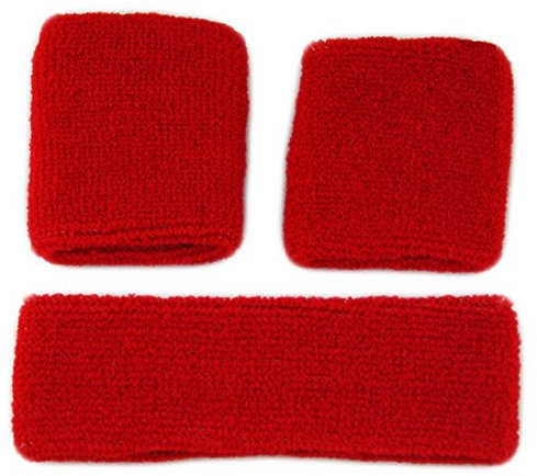 Ensemble de sport Itzu avec bandeau et 2 bracelets en tissu éponge, différentes couleurs disponibles - Rouge - Taille Unique