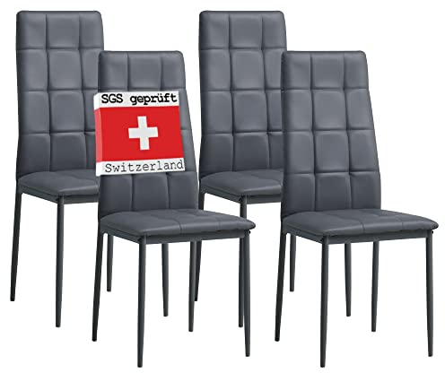 Albatros Esszimmerstühle 4er Set Rimini, Grau - Edles Italienisches Design, Kunstleder-Bezug, bequemer Polsterstuhl - Moderner Küchenstuhl, Stuhl Esszimmer oder Esstisch Stuhl