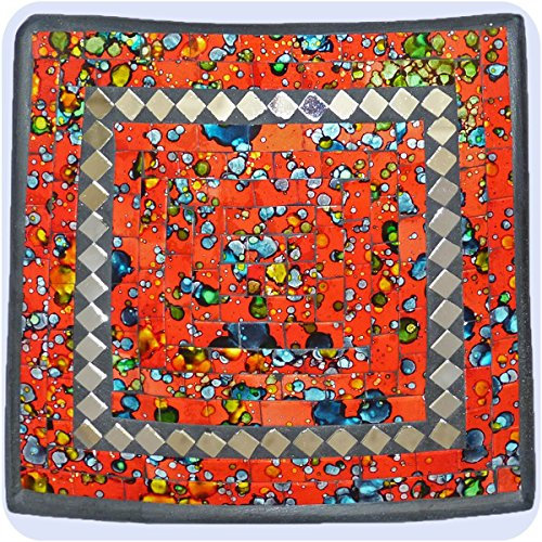 Simandra Mosaikschale Tonschale Glasschale Dekoschale Mosaik Kunsthandwerk Glassteine Deko Quadrat Spiegel mittel Color Rot