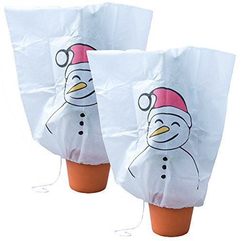 infactory Pflanzen Gewebe-Plane: 2er-Set Winterschutz-Haube Schneemann für Pflanzen, 110 x 120 cm (Bedruckte Pflanzenschutzhauben, Winterflies, Winter)
