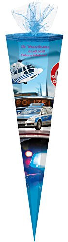 Schultüte mit pinkgefärbter Gravur / Zuckertüte / 85cm / eckig / Polizei