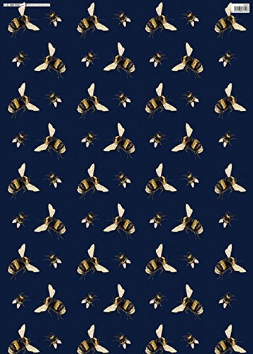 The Art File GW85 Geschenkpapier, Bienen-Design, Marineblau, 4 Blatt