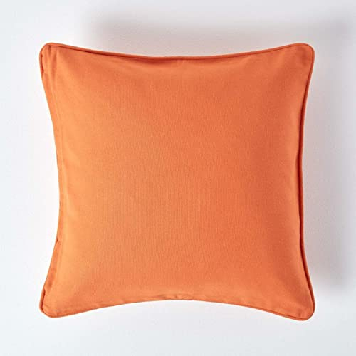 Homescapes Terracotta-farbene Kissenhülle 45 x 45 cm, Deko-Kissenbezug mit Reißverschluss aus 100% Baumwolle, unifarbener Zierkissenbezug für Dekokissen und Sofakissen, terrcaotta-orange