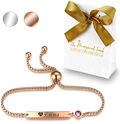 The Magical touch TMT Personalised Birthstone Bracelets Gift for Birthday Friendship Mum Auntie Sister 18th 21th 30th 40th 50th 60th 16th 13th Her Women Girl Best Friend