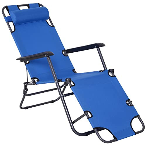 Outsunny Chaise Longue Pliable Bain de Soleil Fauteuil Relax Jardin transat de Relaxation Dossier inclinable avec Repose-Pied Polyester Oxford Bleu
