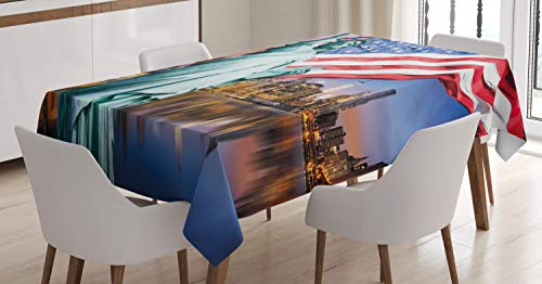 ABAKUHAUS Vereinigte Staaten Tischdecke, USA Touristic Konzept, Pflegeleicht mit Modernster Druck Technologie Waschbar und Personalisiert, 140 x 170 cm, Blau Rot Weiß