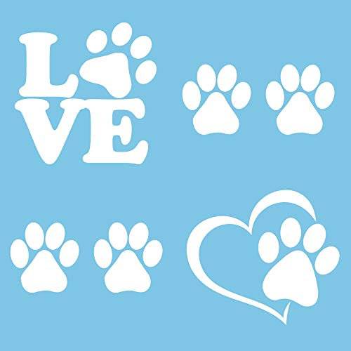 Autodomy Hundetatzen Pfoten Pfötchen Herz Love Aufkleber 6 Stück | Autoaufkleber Hund für Auto oder Motorrad | Hundepfoten Aufkleber gegen Regen, Sonne (Weiß)